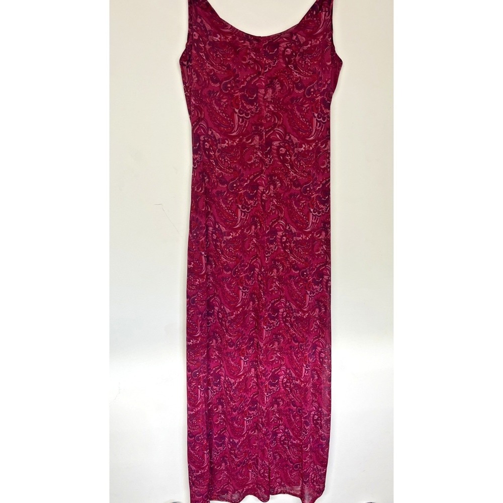Vintage Y2K Fuchsia Paisley Slip Dress Maxi Dress Cowl Neck Bias Cut USA 11/12 - Picture 8 of 12